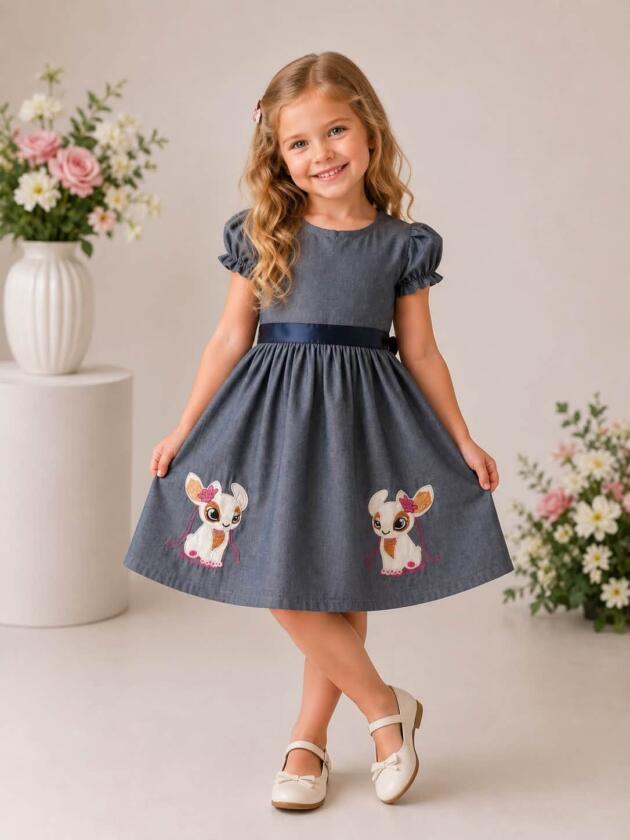 Chambray Bunny Bow Dress