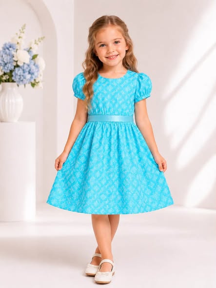 Sky Blue Floral Girls Dress